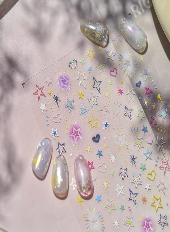 Dedyel Colorful Starry Nail Stickers Dopamine Color Stars Hearts Self-Adhesive Glitter Nail Decals for Women Girls Kids DIY Manicure - Image 4